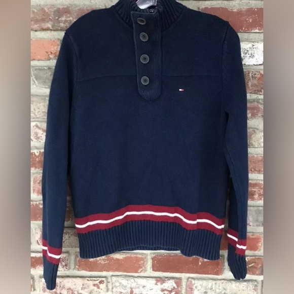 Tommy Hilfiger Other - Vintage Tommy Hilfiger Men's Small Big Button & Zip Pull Over Sweater Flag